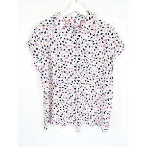 Rails Women's M Chase Button Up Blouse Corazon Multicolor Heart Print 100% Silk